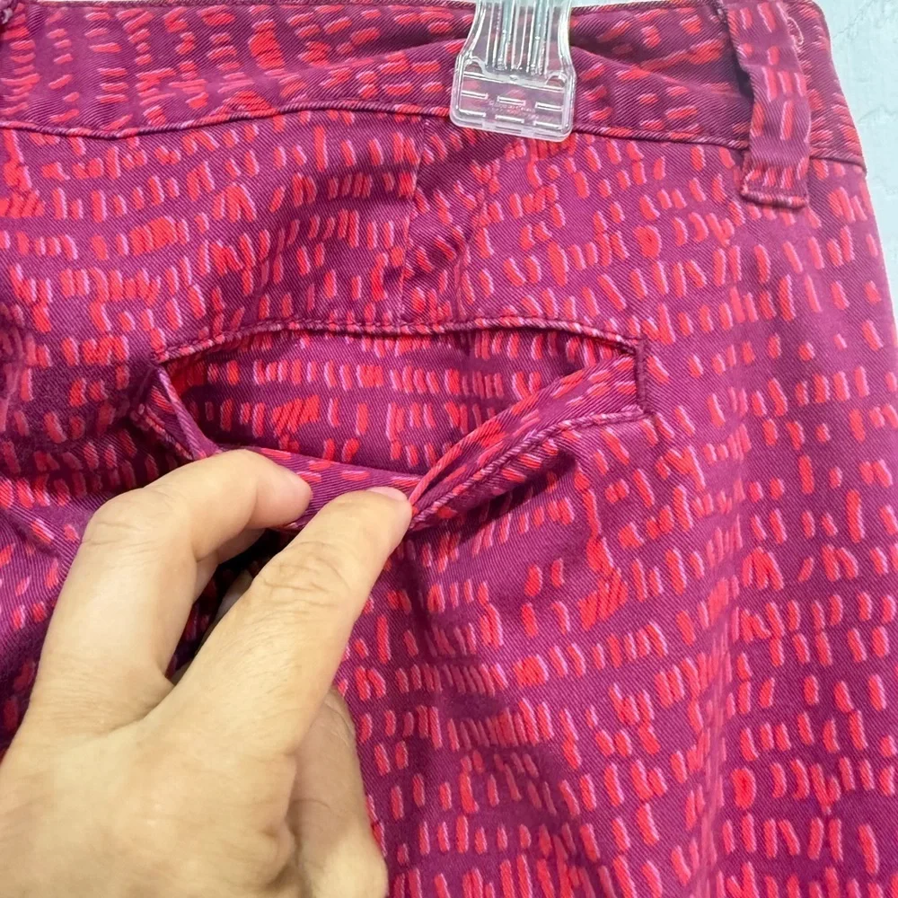 Anne Taylor Loft Marisa Vibrant Pink and Red Patterned Pants zipper slits size 6